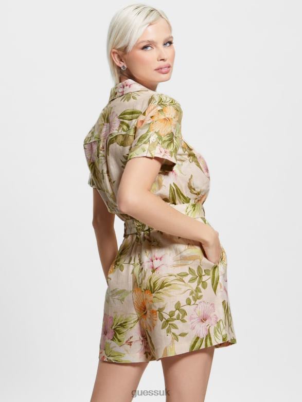 GUESS Women Eco Cindy Linen Romper Heirloom Hibiscus Apparel V28V6561