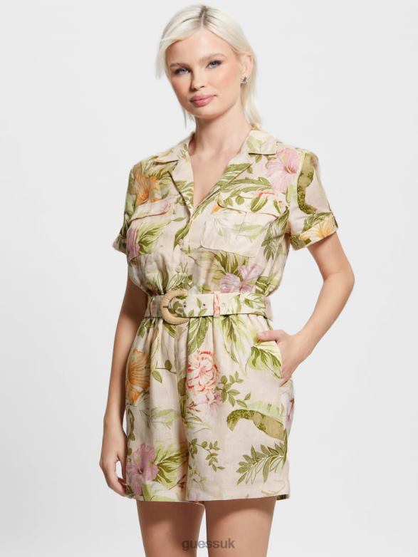 GUESS Women Eco Cindy Linen Romper Heirloom Hibiscus Apparel V28V6561