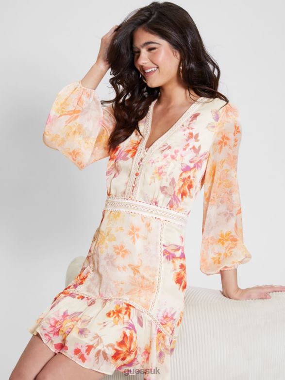GUESS Women Eco Elana Floral Dress Catalina Blooms Apparel V28V6355