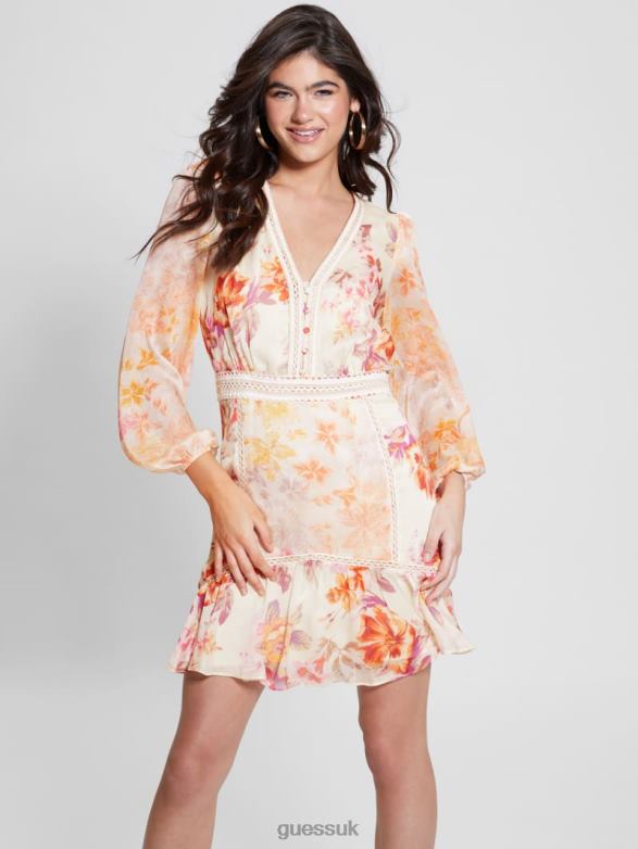 GUESS Women Eco Elana Floral Dress Catalina Blooms Apparel V28V6355
