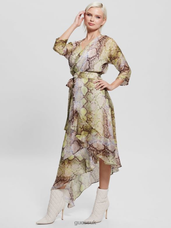 GUESS Women Eco Ensley Wrap Dress Glam Snake Print Apparel V28V6686