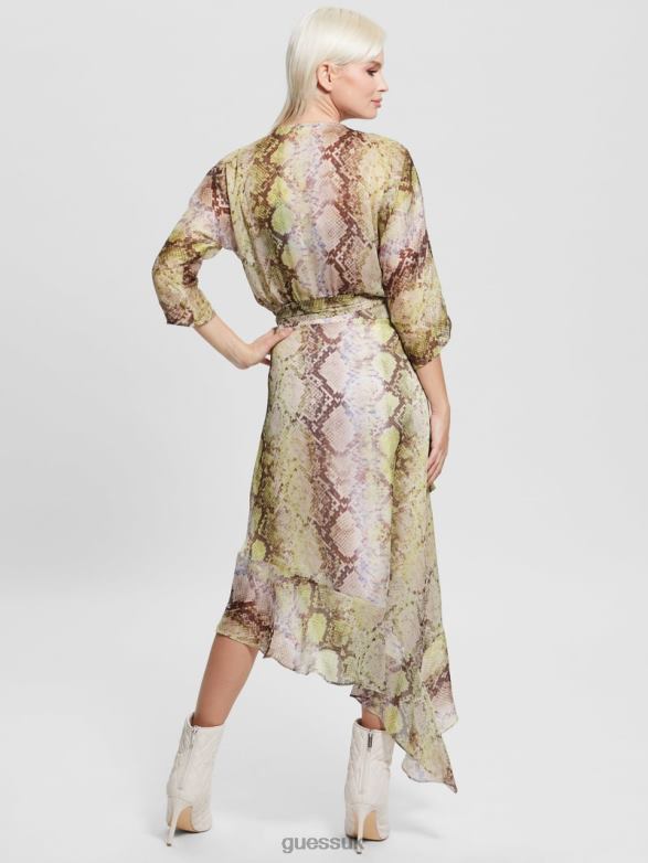 GUESS Women Eco Ensley Wrap Dress Glam Snake Print Apparel V28V6686