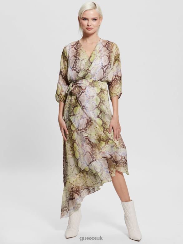 GUESS Women Eco Ensley Wrap Dress Glam Snake Print Apparel V28V6686