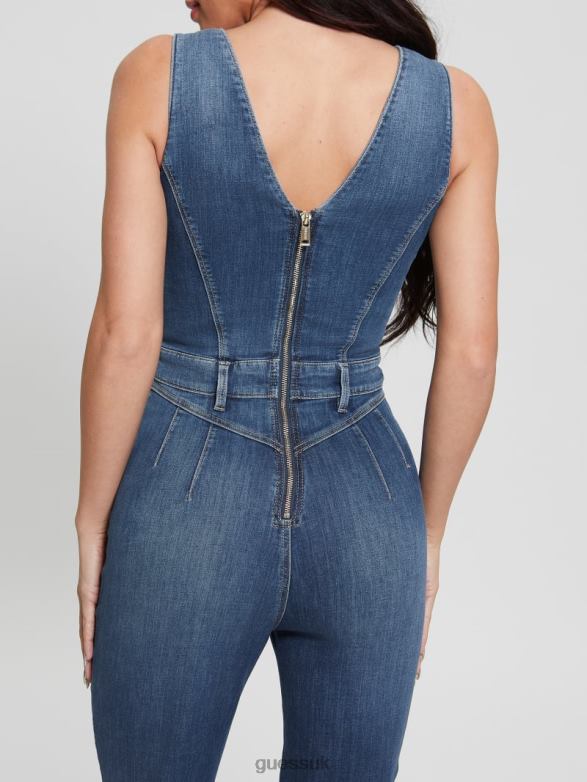 GUESS Women Eco Ester Denim Jumpsuit Feather Ocean Apparel V28V6198