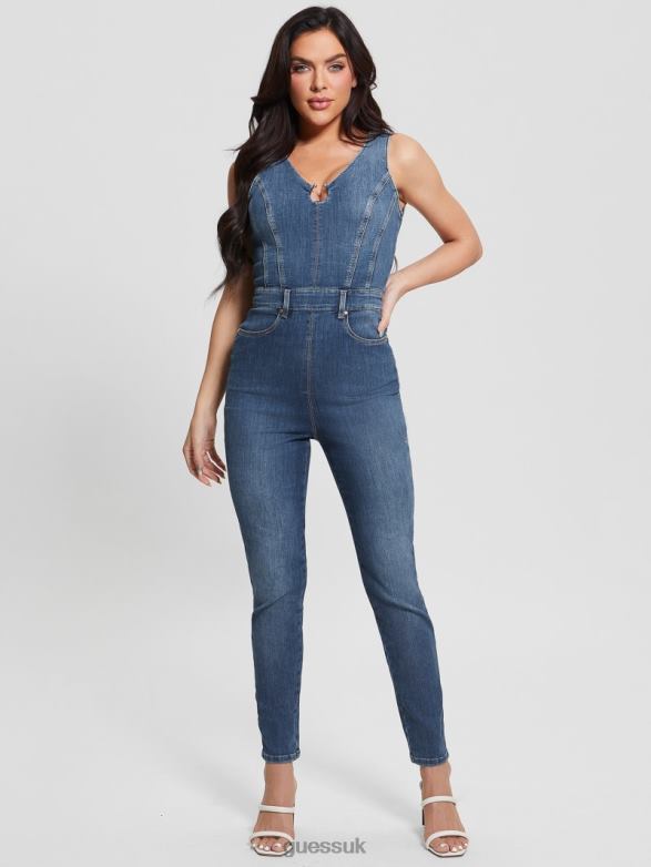 GUESS Women Eco Ester Denim Jumpsuit Feather Ocean Apparel V28V6198