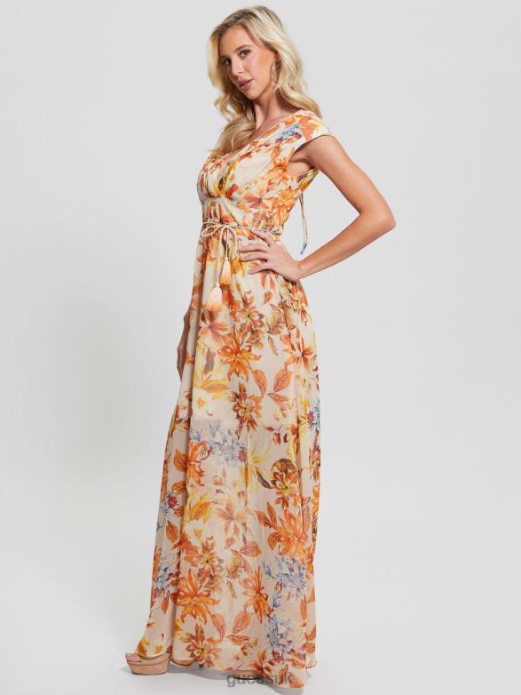 GUESS Women Eco Gilda Chiffon Maxi Dress Sunset Garden Apparel V28V6401