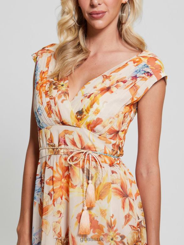 GUESS Women Eco Gilda Chiffon Maxi Dress Sunset Garden Apparel V28V6401