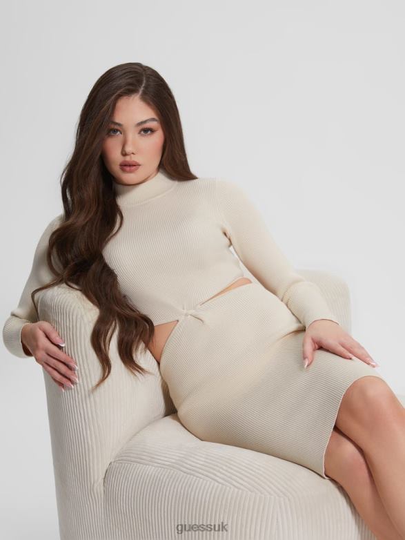 GUESS Women Eco Jamia Midi Twisted Rib Dress Dove White Apparel V28V6636