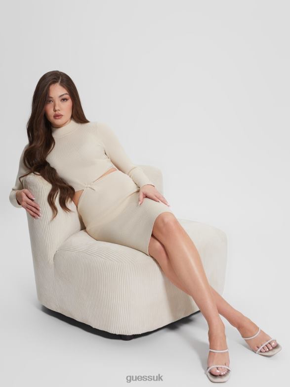 GUESS Women Eco Jamia Midi Twisted Rib Dress Dove White Apparel V28V6636