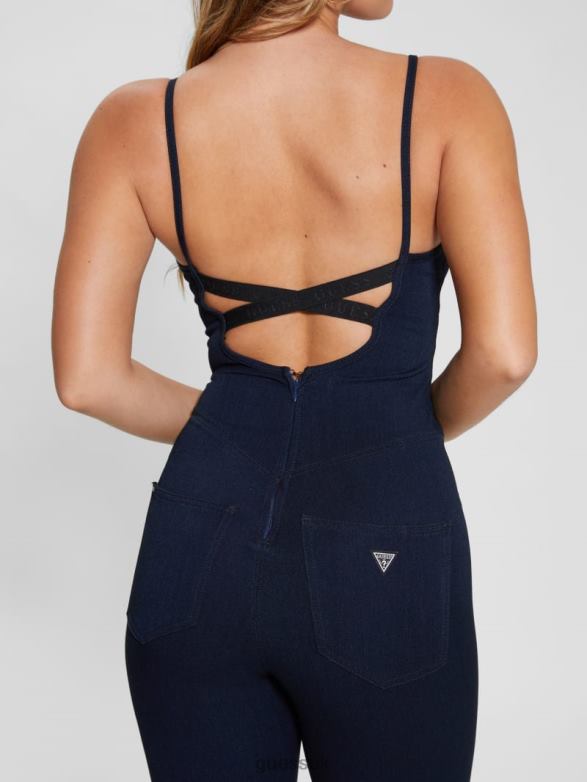 GUESS Women Eco Kick Suit Denim Jumpsuit Be Blue Apparel V28V632