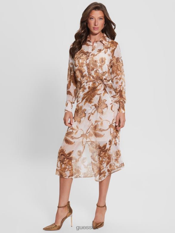 GUESS Women Eco Lama Printed Dress Porcelain Floral Print Br Apparel V28V6832