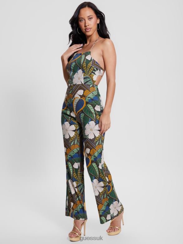 GUESS Women Eco Lori Open-Back Jumpsuit Tropical Traveler Apparel V28V6325