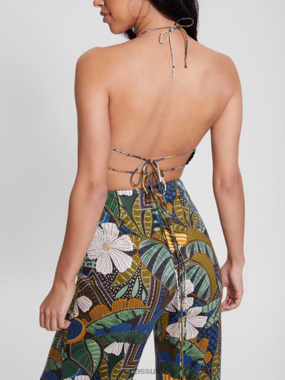 GUESS Women Eco Lori Open-Back Jumpsuit Tropical Traveler Apparel V28V6325