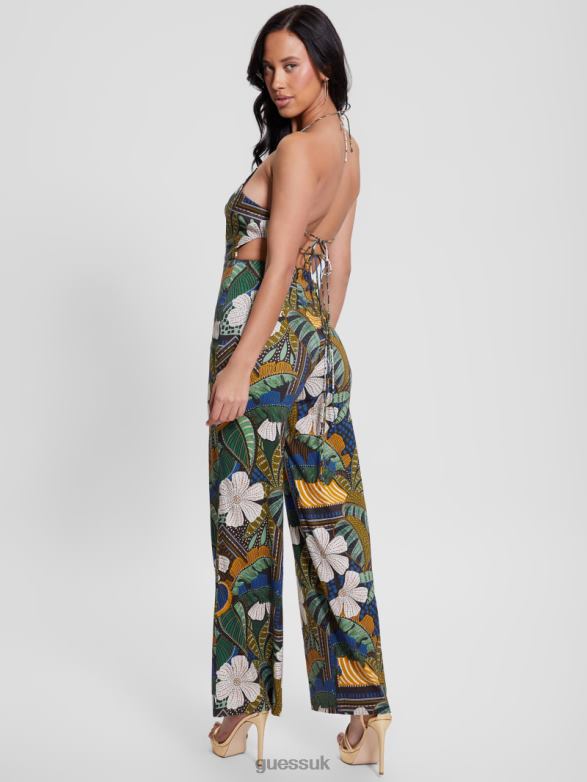 GUESS Women Eco Lori Open-Back Jumpsuit Tropical Traveler Apparel V28V6325