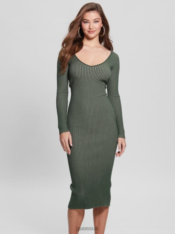 GUESS Women Eco Luna Twist Cutout Dress Moss Mat Multi Apparel V28V6750