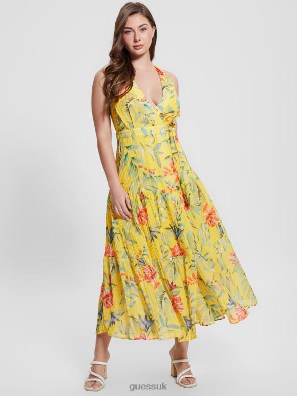 GUESS Women Eco Mara Wrap Maxi Dress Golden Hour Tropic Print Apparel V28V6458