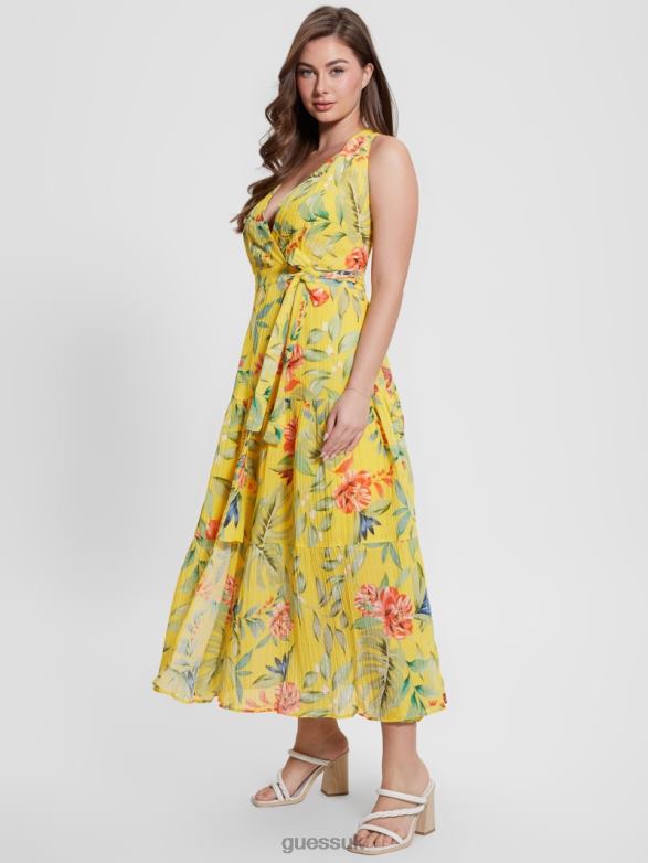 GUESS Women Eco Mara Wrap Maxi Dress Golden Hour Tropic Print Apparel V28V6458
