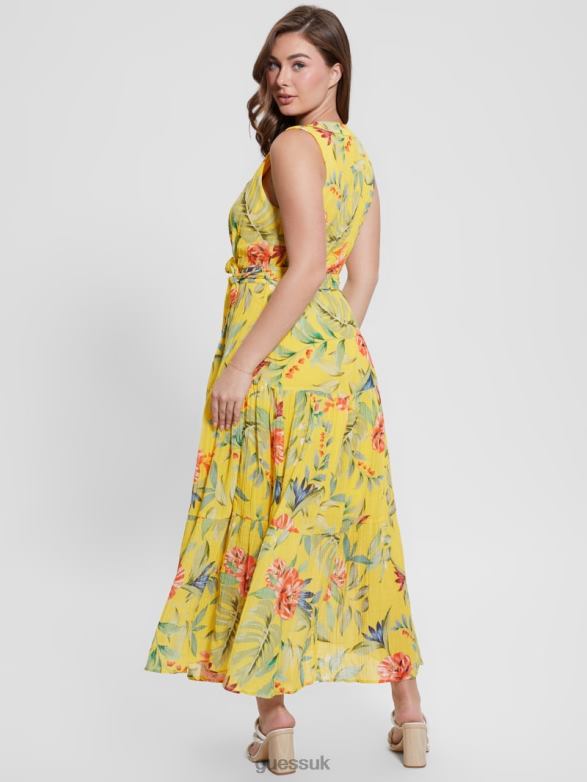 GUESS Women Eco Mara Wrap Maxi Dress Golden Hour Tropic Print Apparel V28V6458