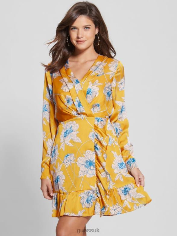 GUESS Women Eco Mimosa Printed Dress Golden Bloom Print Apparel V28V6718