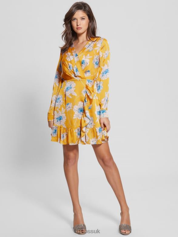GUESS Women Eco Mimosa Printed Dress Golden Bloom Print Apparel V28V6718