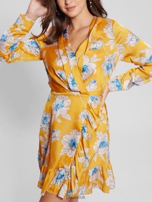 GUESS Women Eco Mimosa Printed Dress Golden Bloom Print Apparel V28V6718