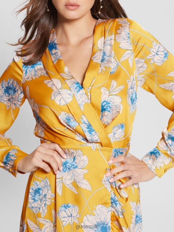 GUESS Women Eco Mimosa Printed Dress Golden Bloom Print Apparel V28V6718