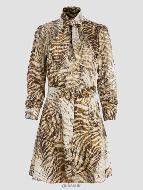 GUESS Women Eco Mireille Dress Forest Tiger Print Apparel V28V6866