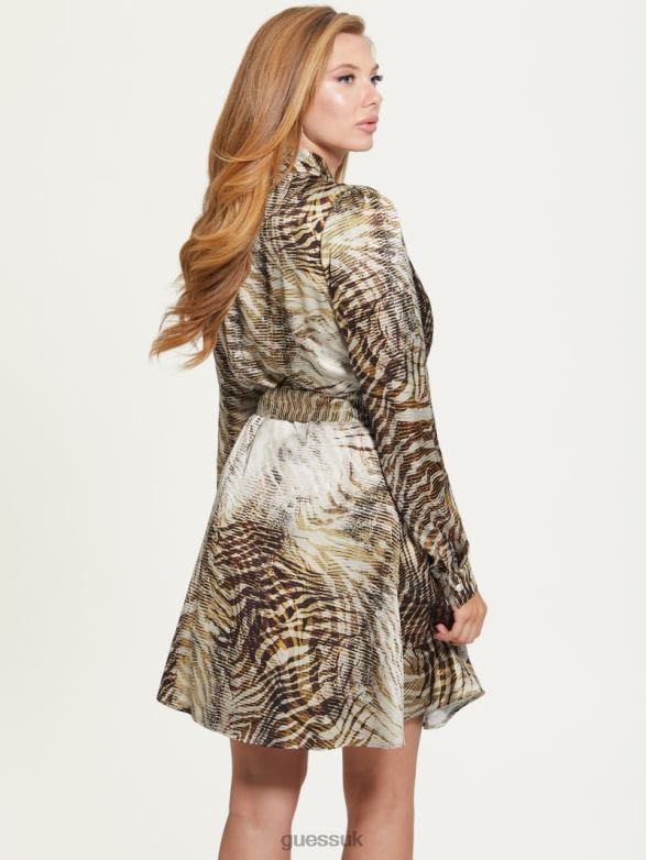 GUESS Women Eco Mireille Dress Forest Tiger Print Apparel V28V6866