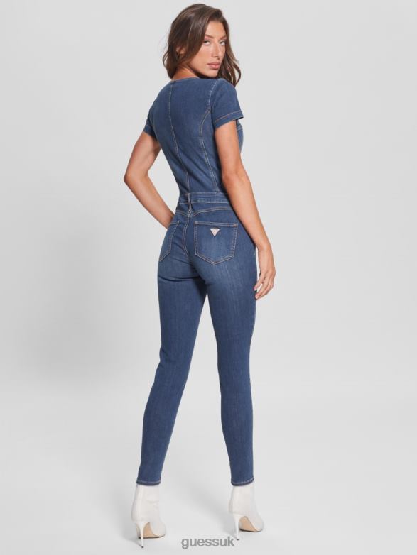 GUESS Women Eco Naomy Denim Jumpsuit Dark Wash Apparel V28V6215