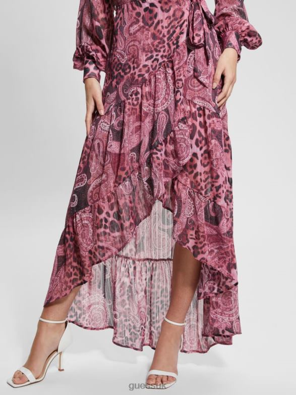 GUESS Women Eco Nuovo Bahia Wrap Maxi Dress Purple Kashmir Print Apparel V28V6326