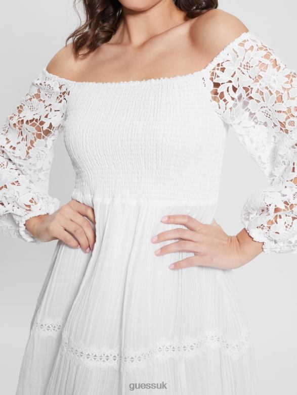 GUESS Women Eco Off-the-Shoulder Katerina Dress Pure White Apparel V28V6454