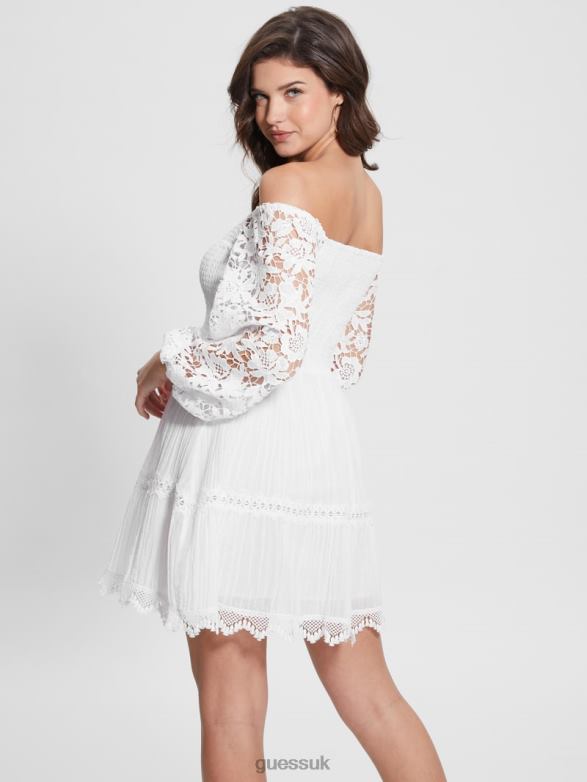 GUESS Women Eco Off-the-Shoulder Katerina Dress Pure White Apparel V28V6454