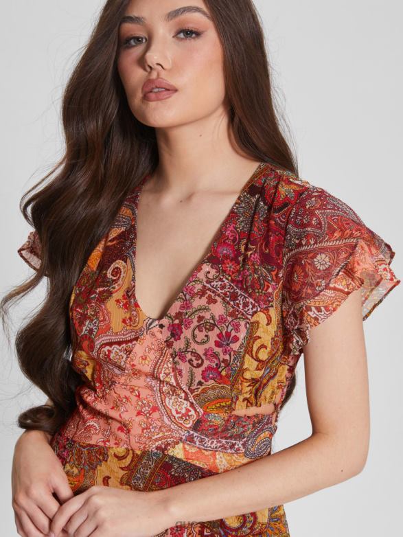 GUESS Women Eco Paisley Vera Dress Paisley Fields Print Apparel V28V6838
