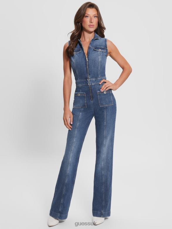 GUESS Women Eco Penny Denim Jumpsuit Enlinghtment Dark Apparel V28V6125