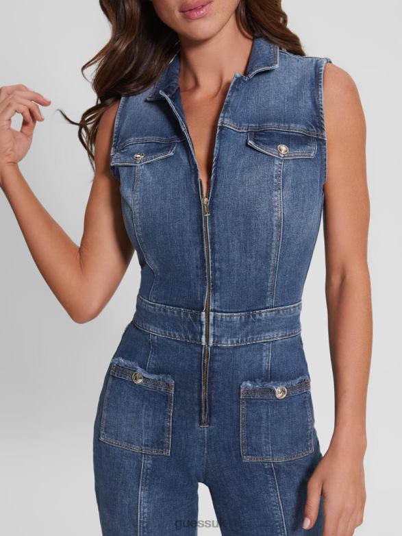 GUESS Women Eco Penny Denim Jumpsuit Enlinghtment Dark Apparel V28V6125