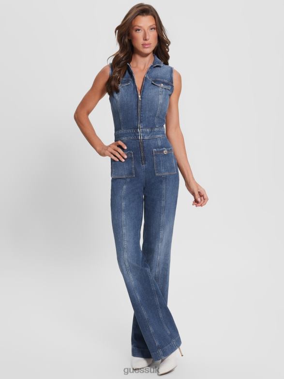 GUESS Women Eco Penny Denim Jumpsuit Enlinghtment Dark Apparel V28V6125