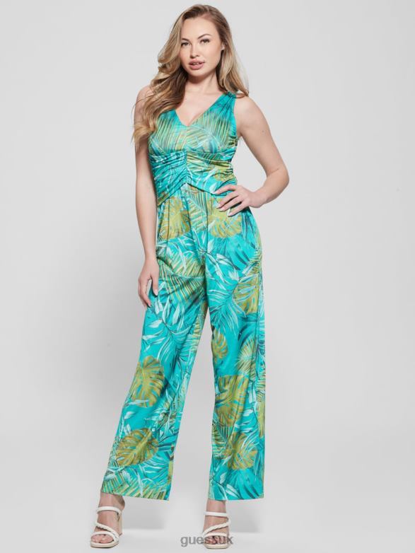 GUESS Women Eco Poplia Printed Jumpsuit Original Teal Monstera Apparel V28V6320