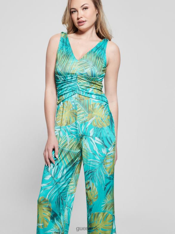 GUESS Women Eco Poplia Printed Jumpsuit Original Teal Monstera Apparel V28V6320