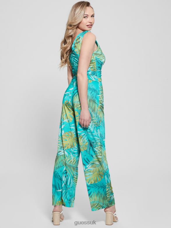 GUESS Women Eco Poplia Printed Jumpsuit Original Teal Monstera Apparel V28V6320