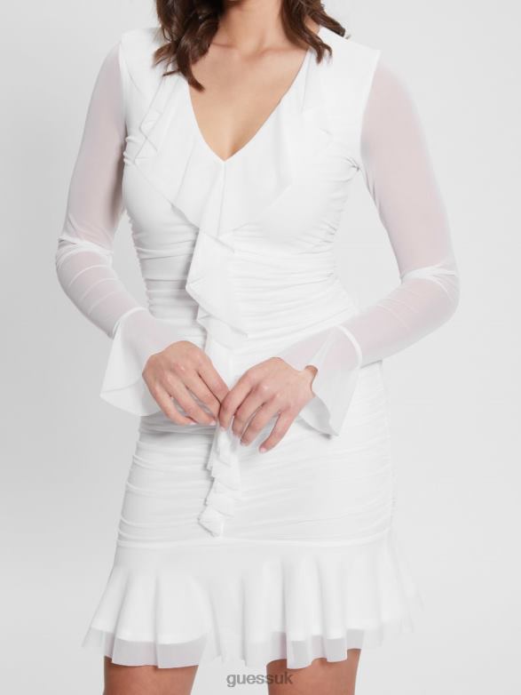 GUESS Women Eco Rosalee Ruffle Dress Pure White Apparel V28V6605