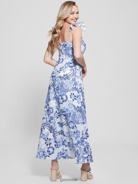 GUESS Women Eco Rose Maxi Dress Blue Collectibles Apparel V28V6556