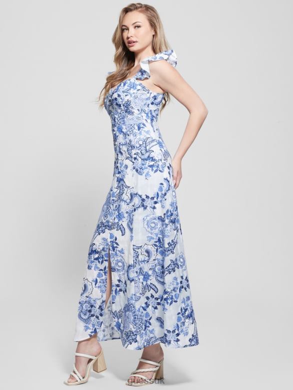 GUESS Women Eco Rose Maxi Dress Blue Collectibles Apparel V28V6556