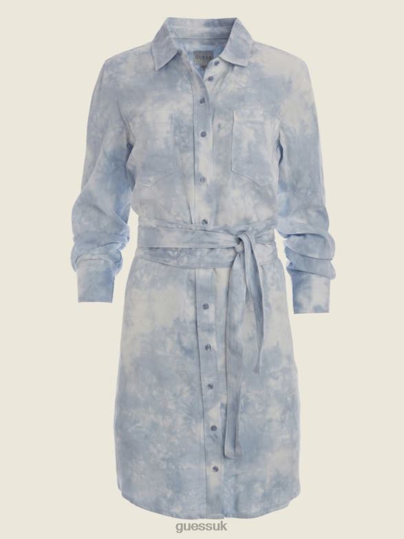GUESS Women Eco Shonda Shirt Dress Coronado Blue Tie Dye Apparel V28V6885