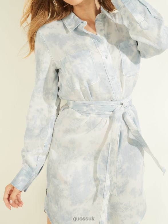GUESS Women Eco Shonda Shirt Dress Coronado Blue Tie Dye Apparel V28V6885
