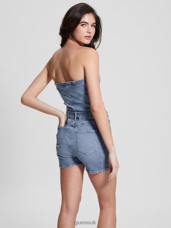 GUESS Women Eco Skylark Denim Romper Cali Blues Apparel V28V612