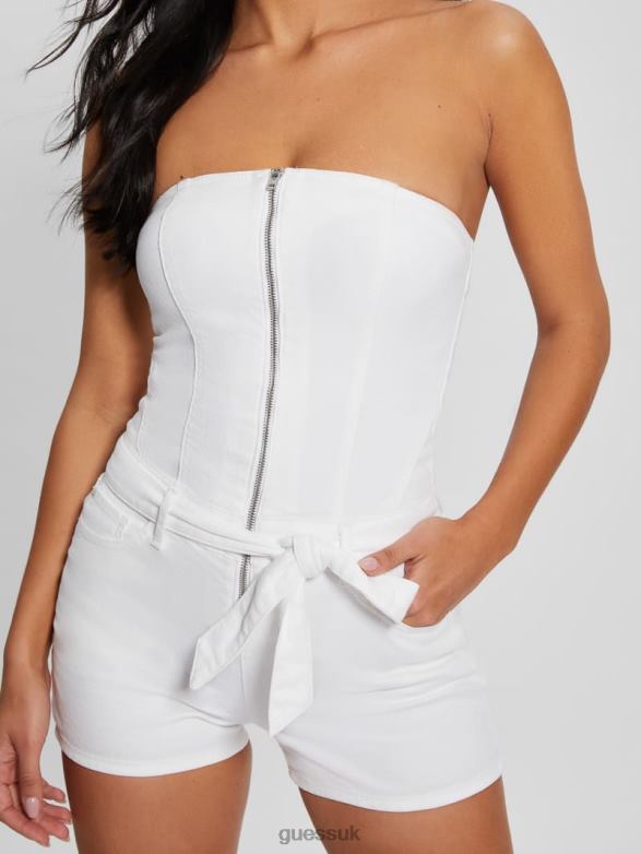 GUESS Women Eco Skylark Sleeveless Denim Romper Pure White Apparel V28V672
