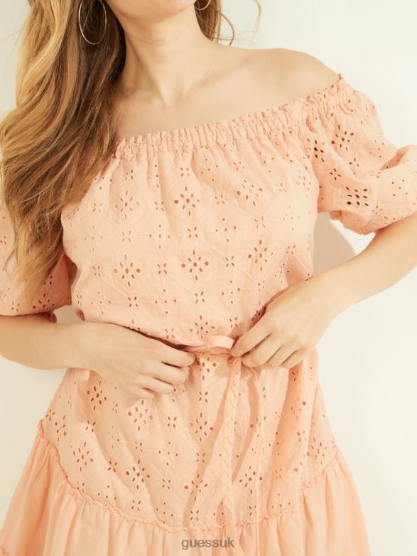 GUESS Women Eden Off-the-Shoulder Dress Peach Touch Multi Apparel V28V6916