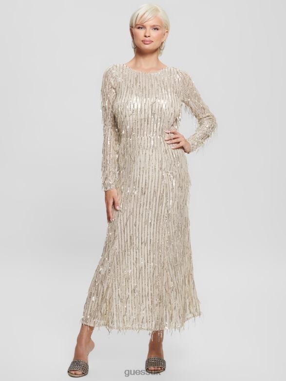 GUESS Women Elodie Sequin Fringe Dress Off White Multi Apparel V28V6737