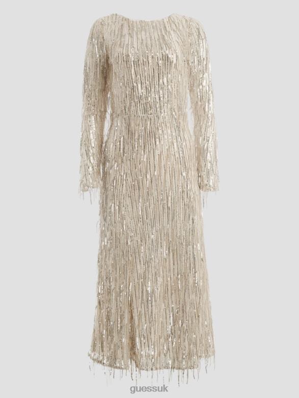GUESS Women Elodie Sequin Fringe Dress Off White Multi Apparel V28V6737