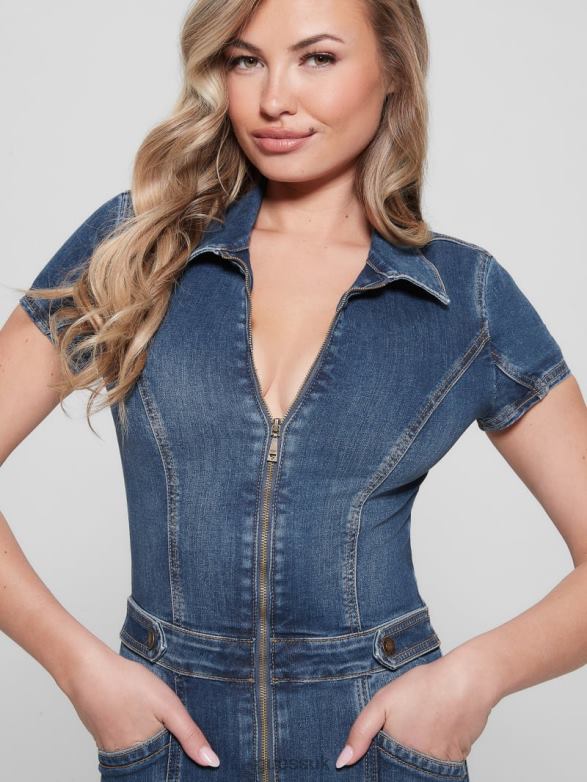 GUESS Women Gemma Denim Jumpsuit Blue Spirit Apparel V28V6183